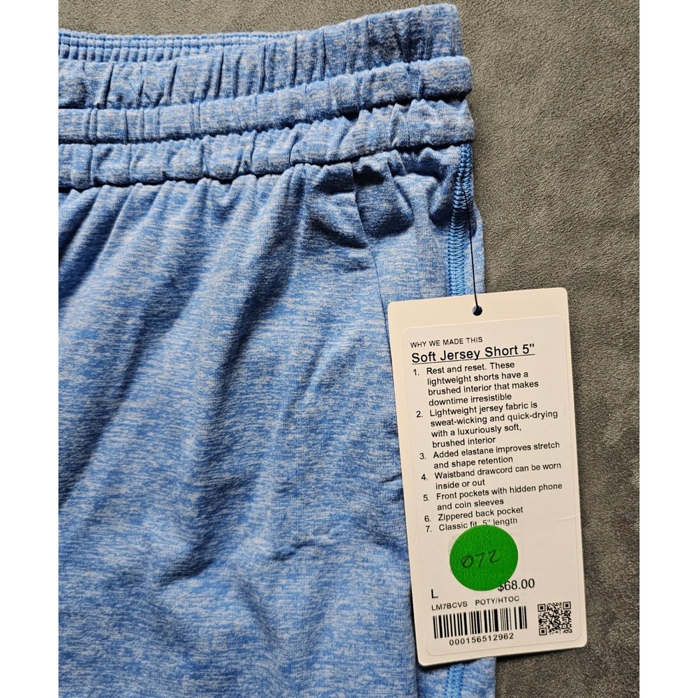 Lululemon Mens Soft Jersey Short 5" Poolside Heathered Blue LM7BCVS Size L NEW - Picture 8 of 9